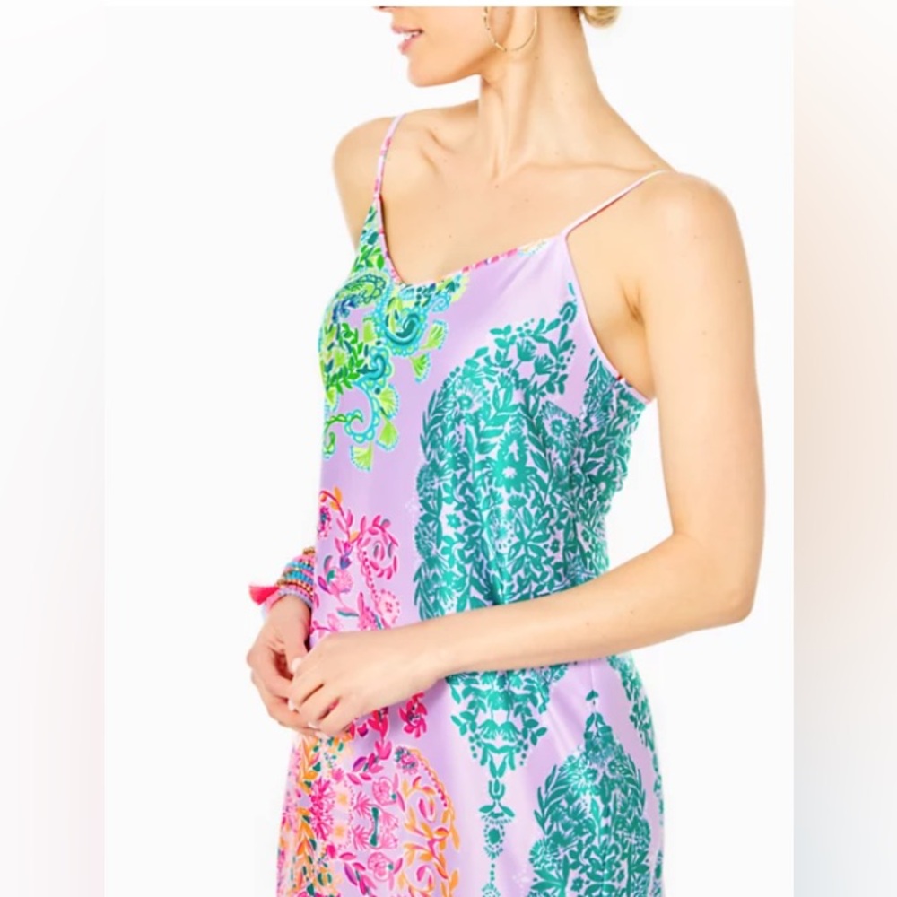 Lilly Pulitzer Bellalyn Satin Midi/Maxi Slip Dress in Sunshine Vibes Engineered - Picture 3 of 14